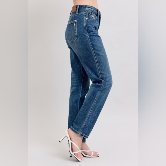 Judy Blue Denim - Judy Blue Rigid Magic High-Rise Tummy Jeans Straight Leg Relaxed Fit Denim Pants
